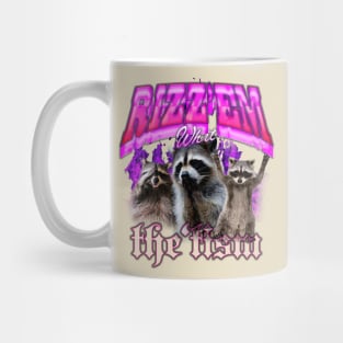 Rizz Em With The Tism Retro Shirt, Vintage Funny Raccoon Graphic Shirt, Autism Awareness, Raccoon Meme Mug